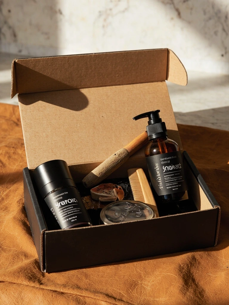 Curated grooming gift set in kraft box